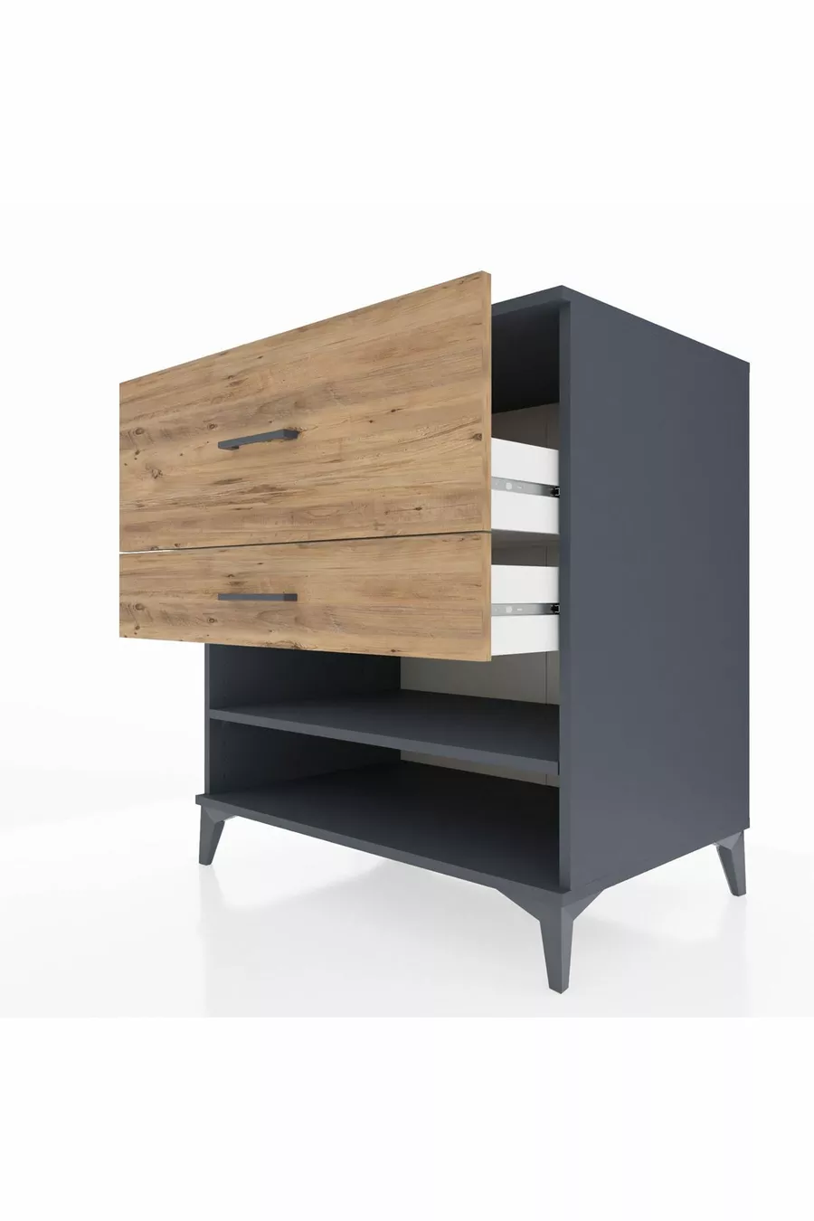 Commode Kronos à une étagère et deux tiroirs Anthracite-Pin