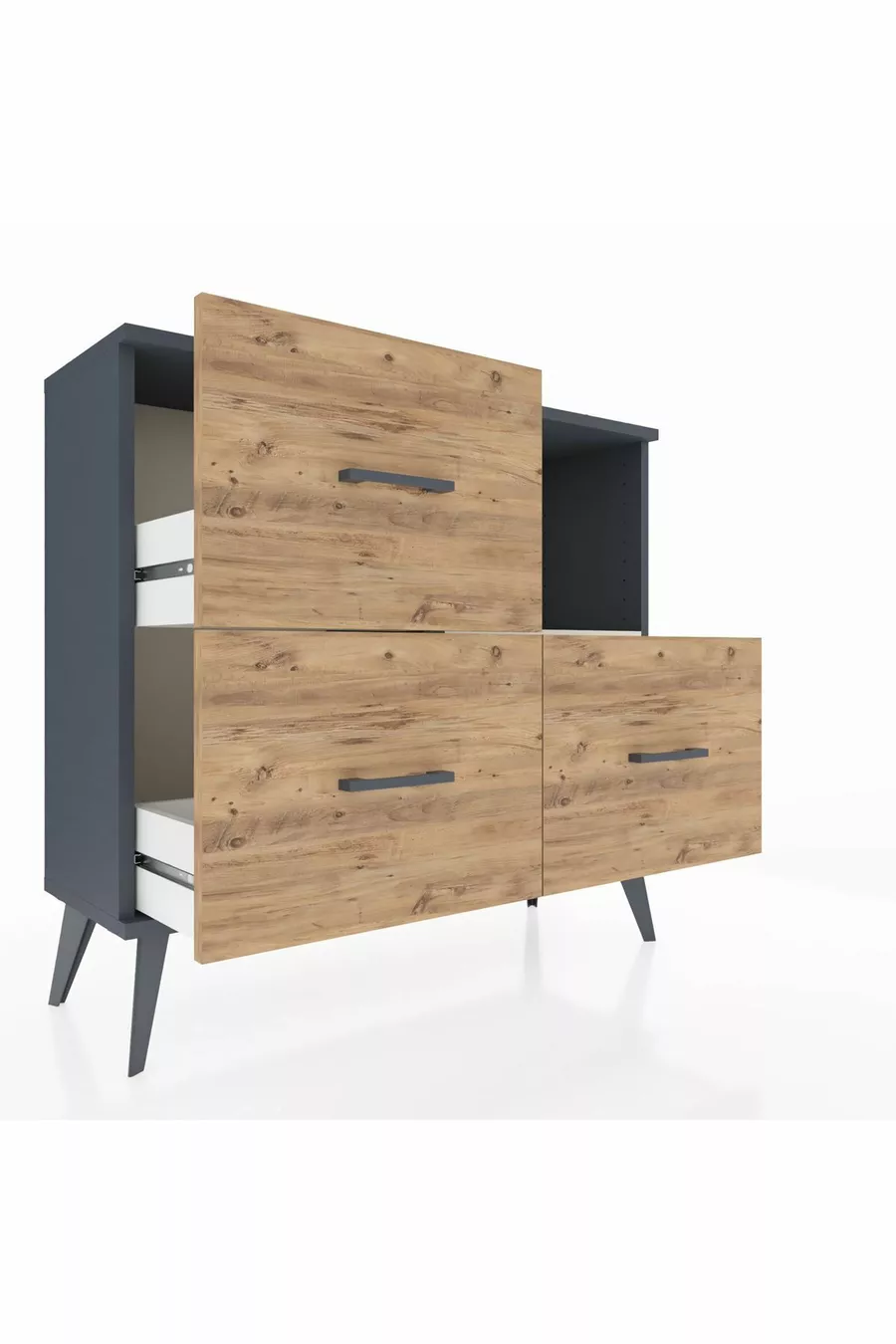 Comò Arges con Un Ripiano e 3 Cassetti Antracite-Color Pietra/ Pino