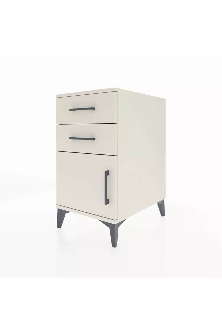 Kronos Table de chevet avec une étagère, 2 tiroirs et une porte, couleur Pierre de Lune
