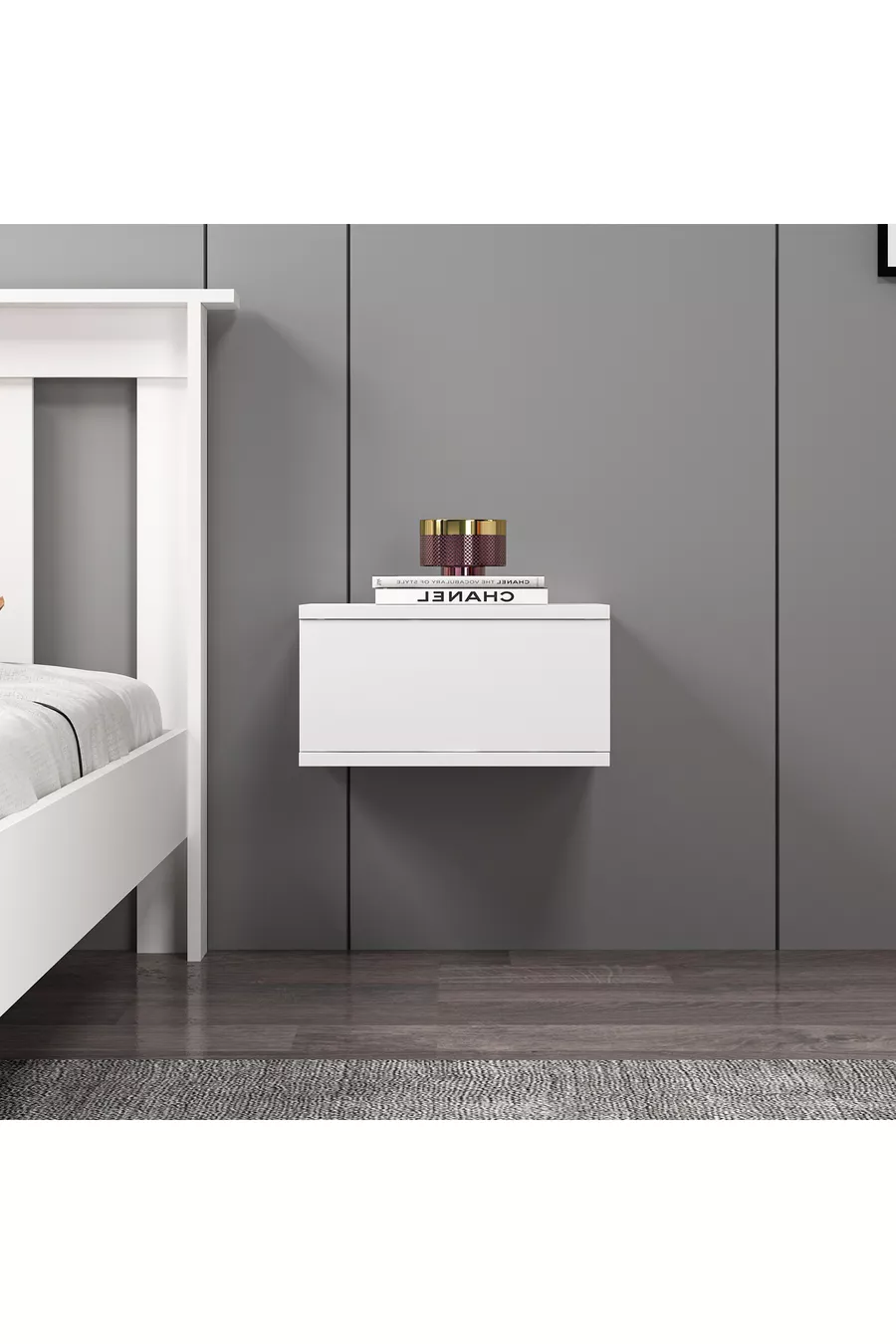 Table de chevet en MDF blanc à monter sur le mur sans rail