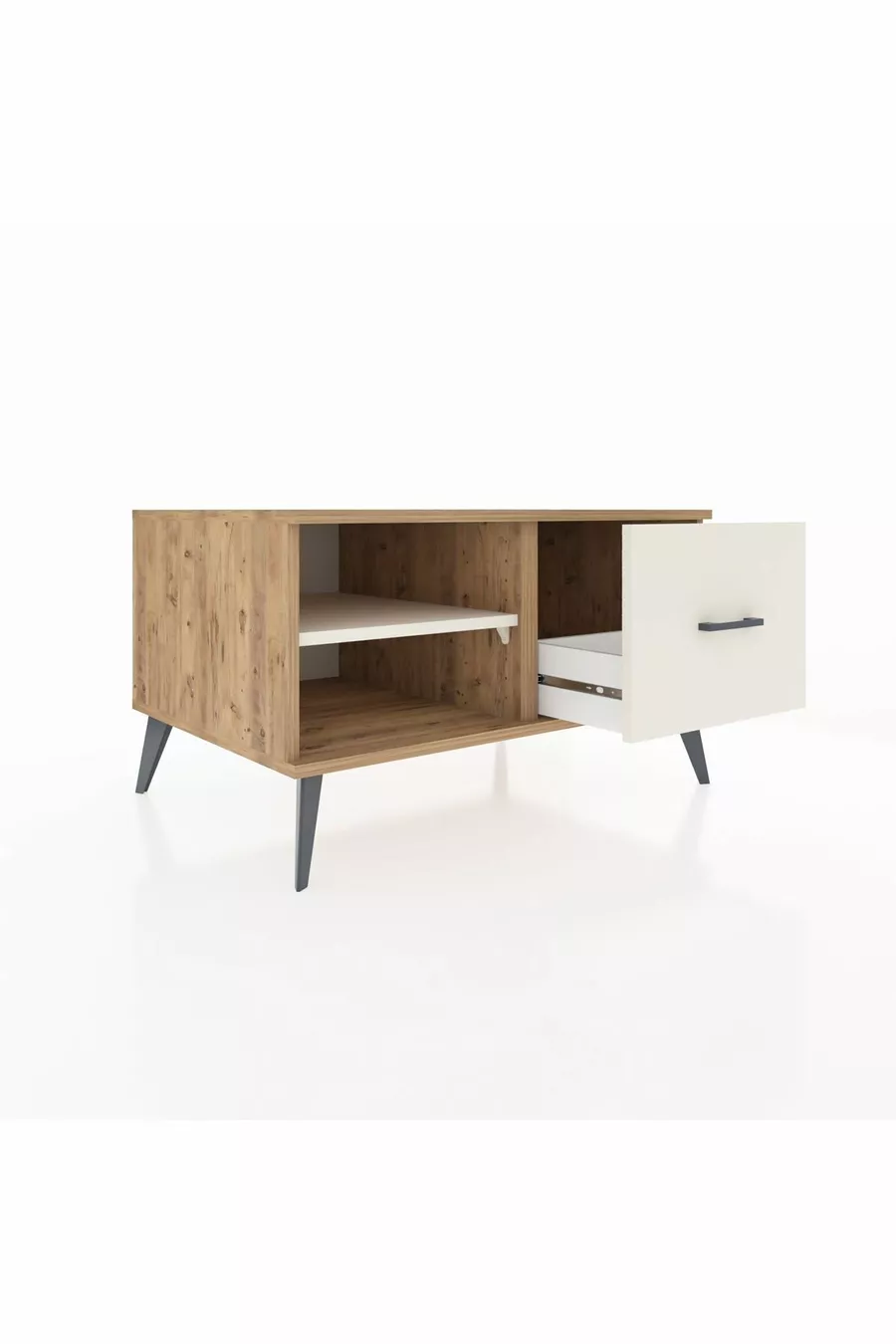 Commode Kronos à une étagère et un tiroir, pin-pierre d'onyx