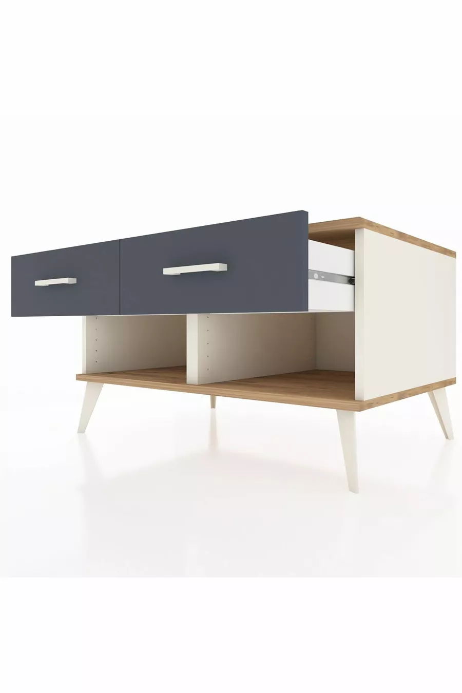Commode Kronos à 2 tiroirs Marbre-de-lune-Épicéa/Anthracite