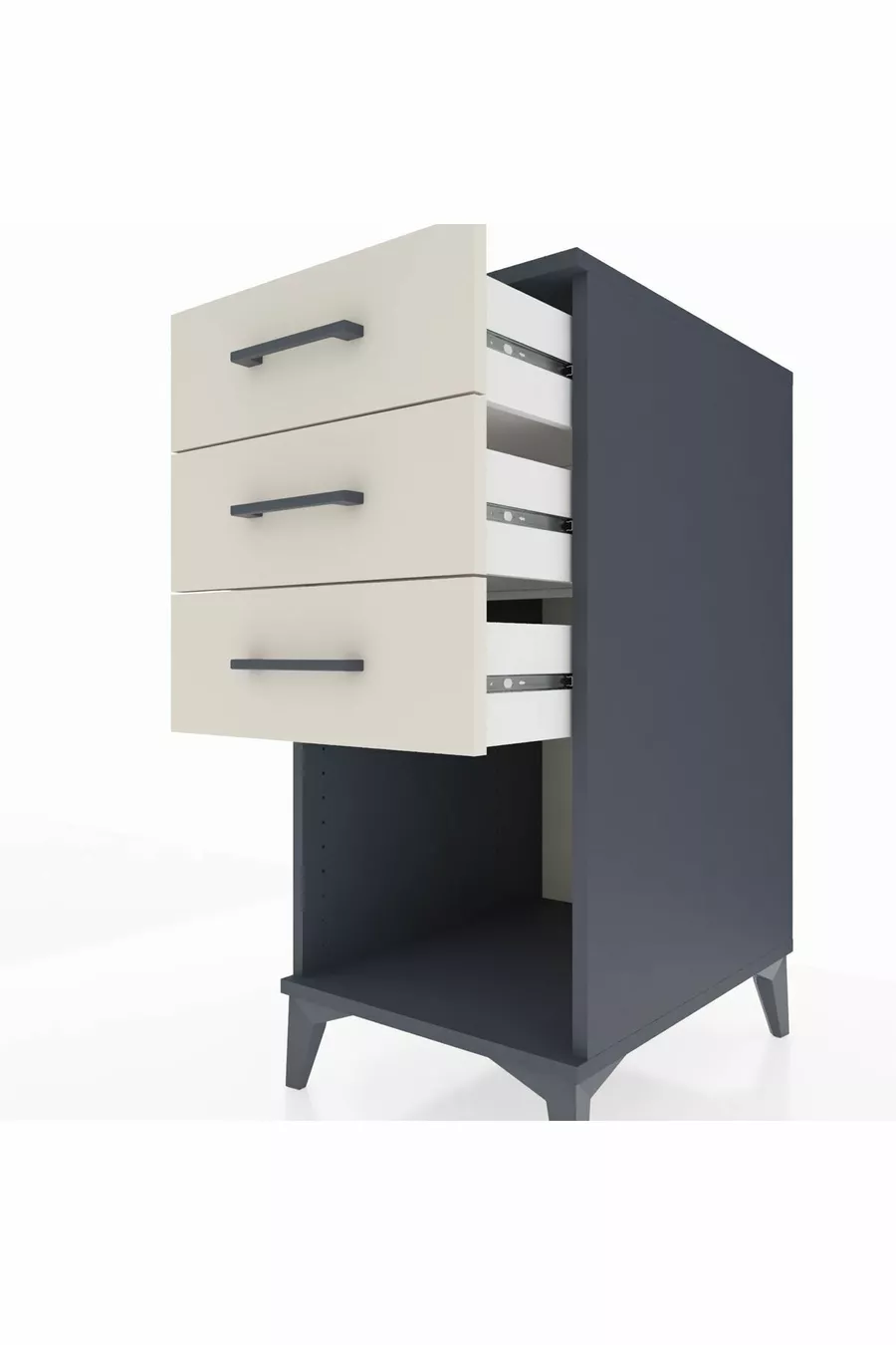 Table de chevet Kronos à 3 tiroirs Anthracite-Pierre de lune