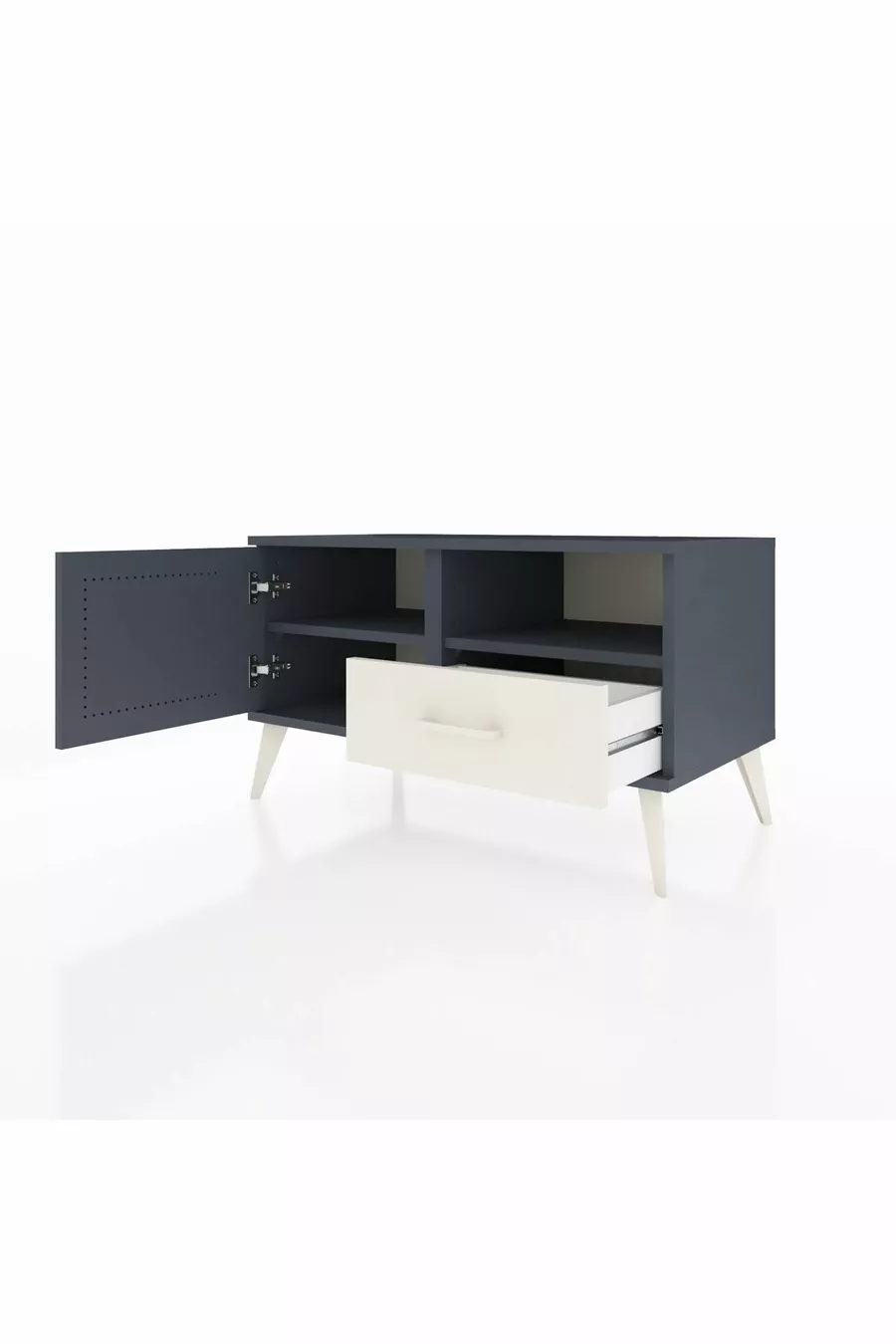 Commode Hyperion 2 étagères avec 1 tiroir et 1 porte, Anthracite-Anthracite/Gris pierre
