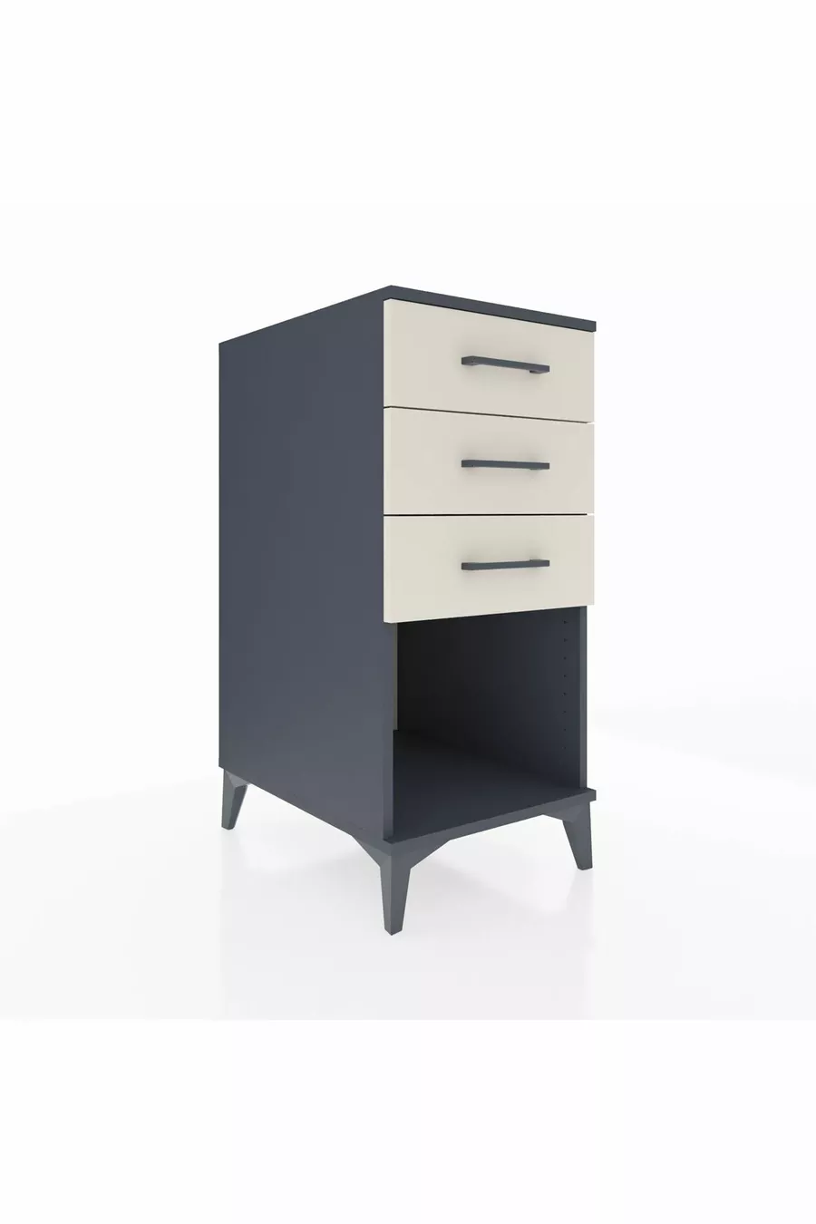 Table de chevet Kronos à 3 tiroirs Anthracite-Pierre de lune