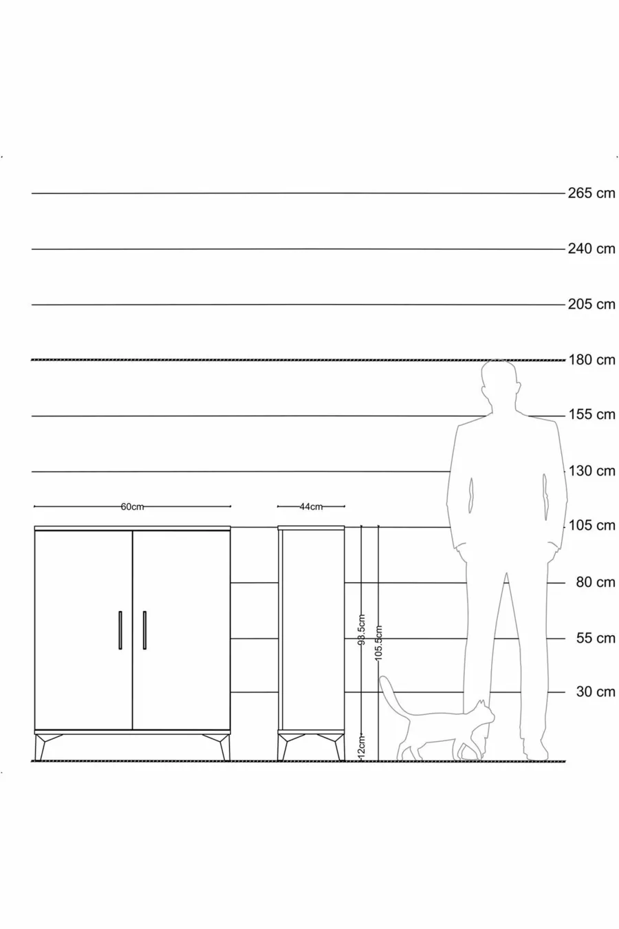 Commode Hyperion 2 étagères 2 portes Anthracite-Anthracite