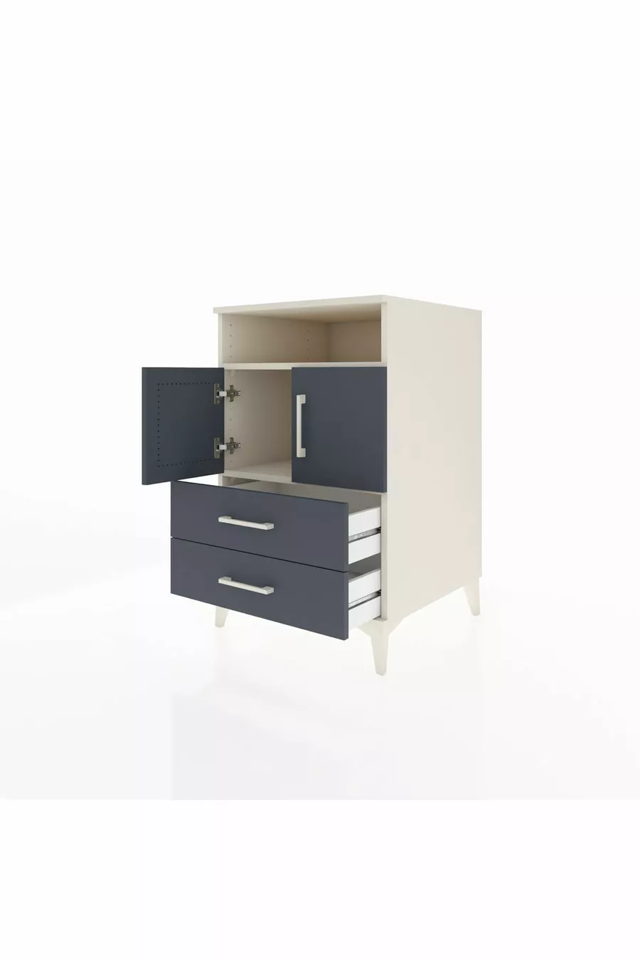 Kronos Table de Chevet avec 2 Étagères, 2 Tiroirs et 2 Portes, Albâtre-Anthracite