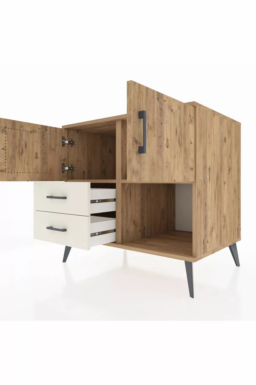 Kronos Dressoir 2 Planken 2 Lades 2 Deuren Dennen-Dennen/Steenachtig