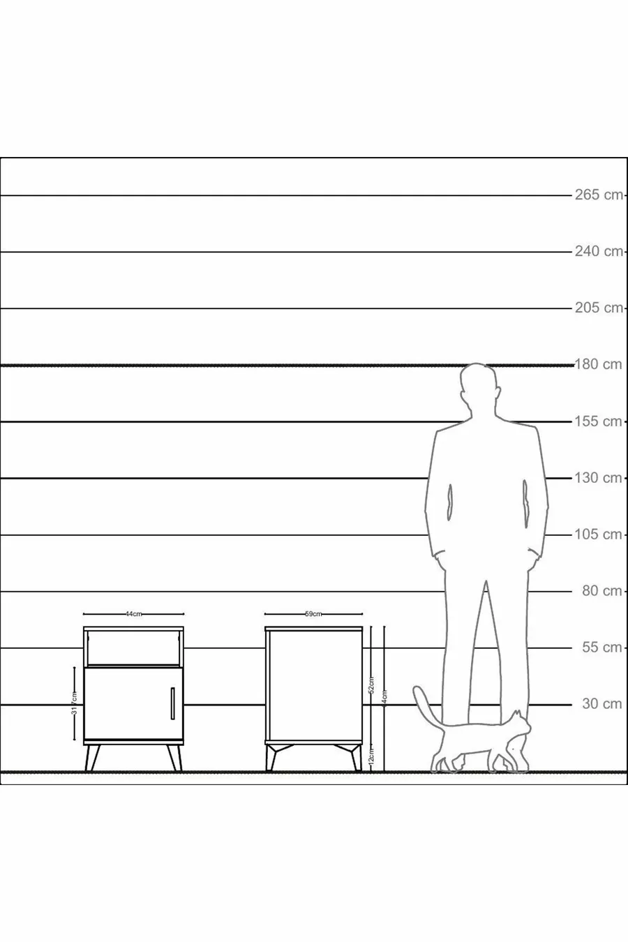 Table de chevet Kronos avec 2 étagères et 1 porte Anthracite-Anthracite