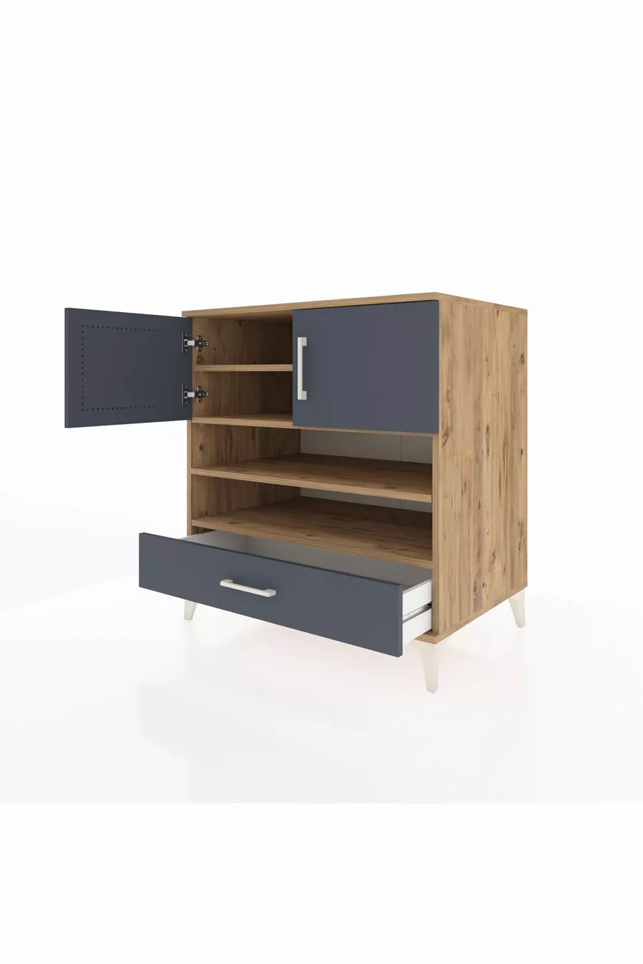 Kronos Dresser with 4 Shelves, 1 Drawer, 2 Doors, Pine-Anthracite