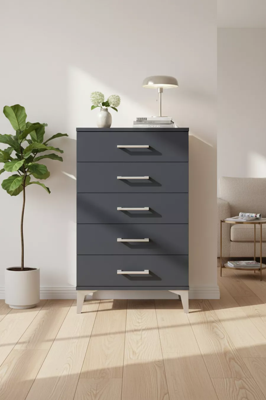 Commode Silva 5 tiroirs Anthracite | Élégante et Fonctionnelle