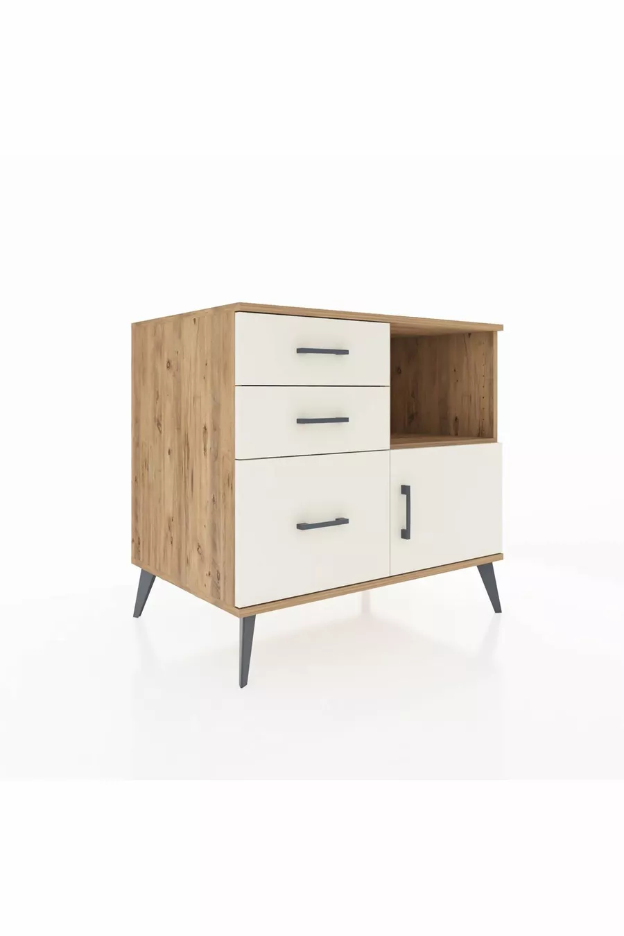 Commode Kronos avec une étagère, 3 tiroirs et une porte, pin-pierre de lave