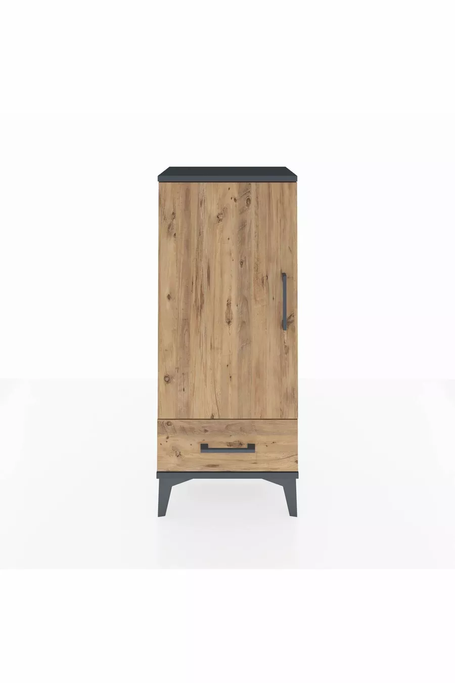 Table de chevet Arges avec 3 étagères, un tiroir et une porte, Anthracite-Pin
