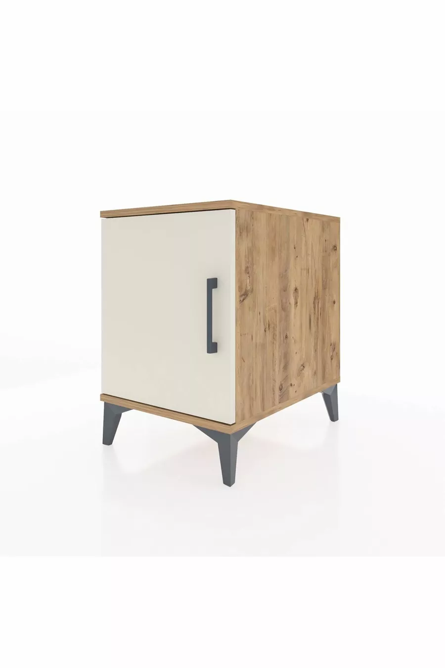 Table de chevet Kronos à 2 étagères avec 1 porte, pin-pierre d'onyx