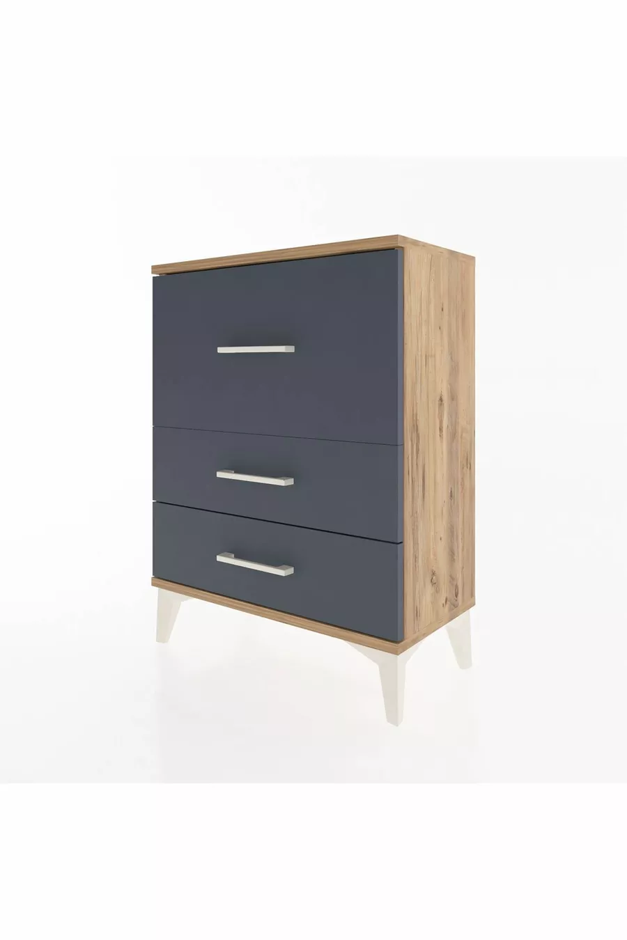 Table de chevet Arges à 3 tiroirs Pin-Anthracite