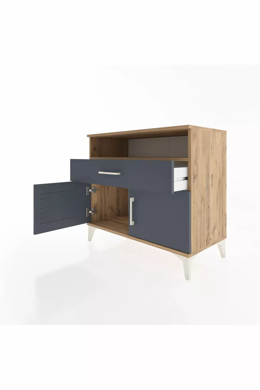 Commode Hyperion à une étagère, un tiroir et deux portes en pin-anthracite