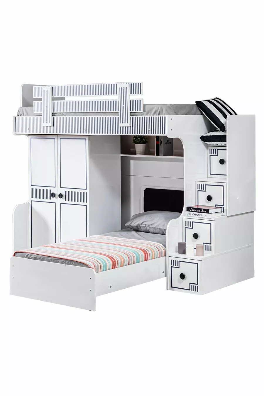 Lits superposés, Lit superposé avec armoire et 2 matelas confort