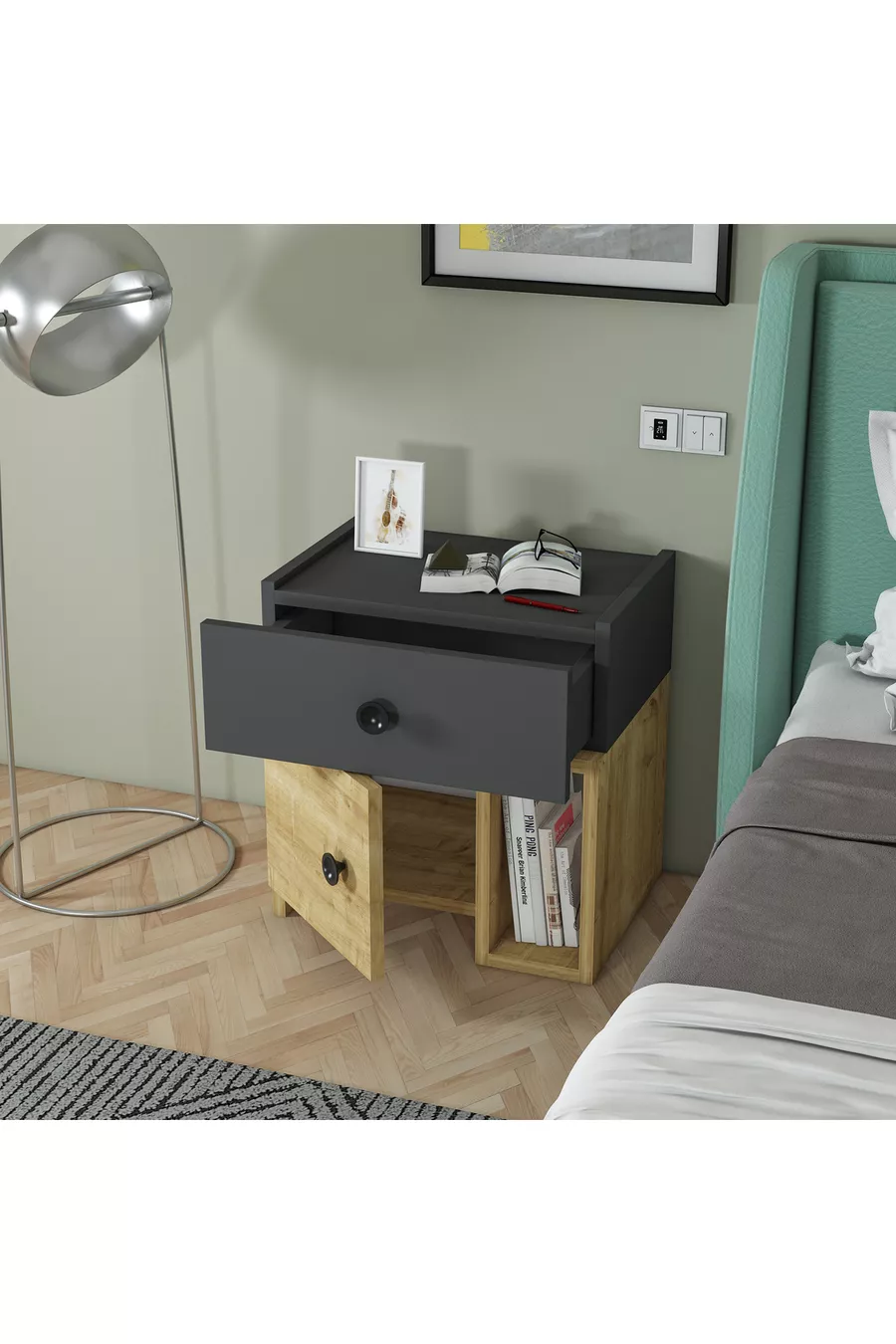 Table de chevet MoBiga Rondo avec armoire et tiroirs