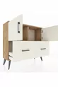 Commode Arges avec 2 étagères, 2 tiroirs et 2 portes, en pin et pierre d'onyx