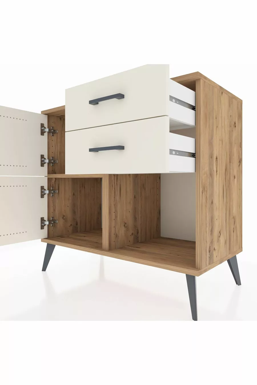 Commode Hyperion à une étagère, 2 tiroirs, 2 portes, pin-jaspe