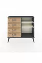 Commode Arges 2 étagères 4 tiroirs Anthracite-Pierre de lune/Merisiers