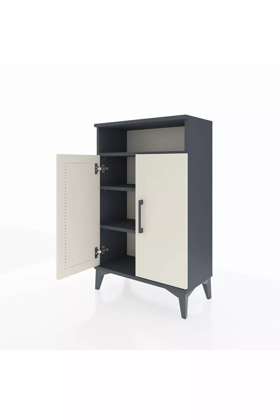 Chevet Arges à 3 étagères et 2 portes, Anthracite-Sel de pierre