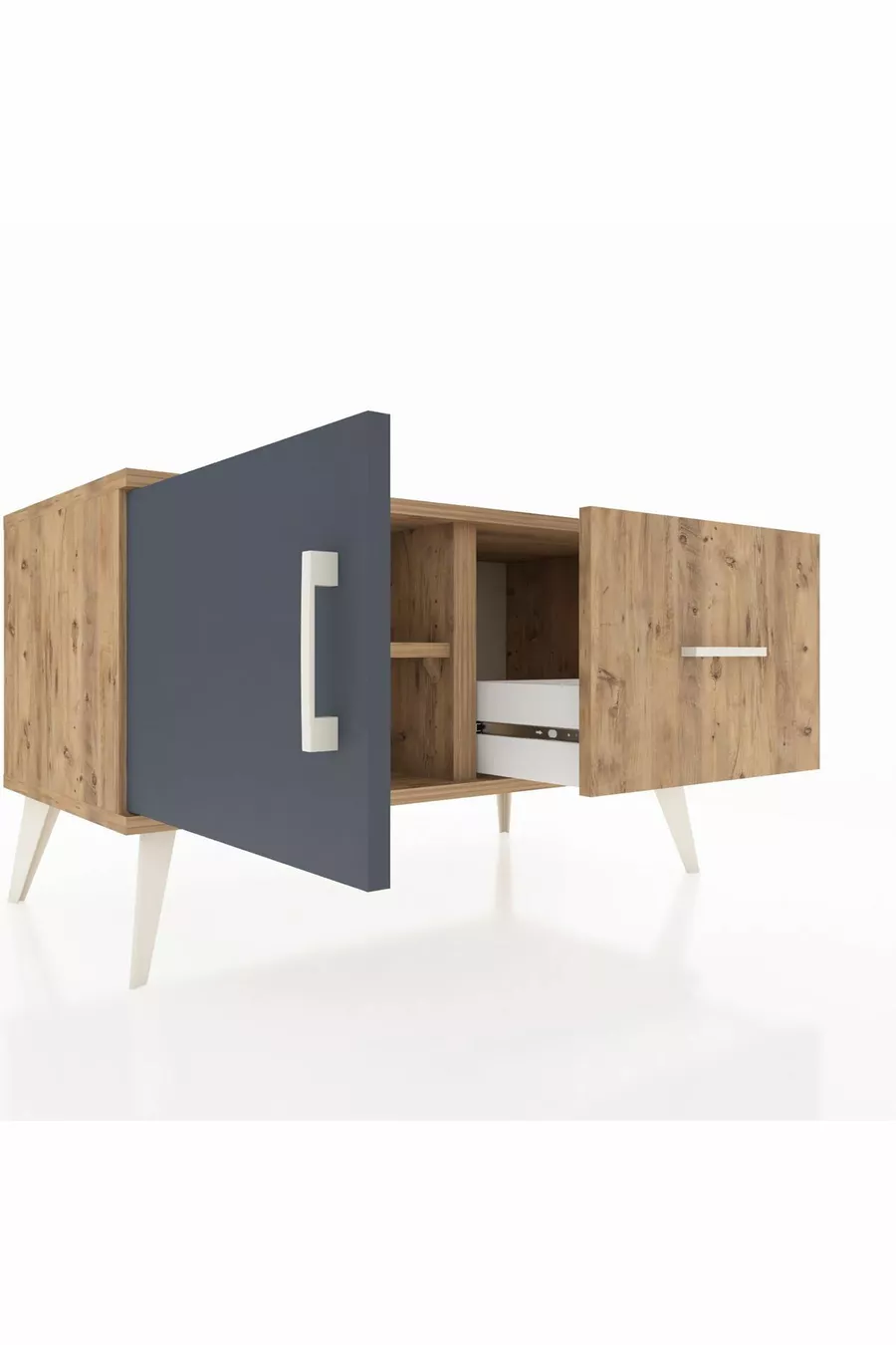 Commode Hyperion avec une étagère, un tiroir et une porte, pin-anthracite/pin