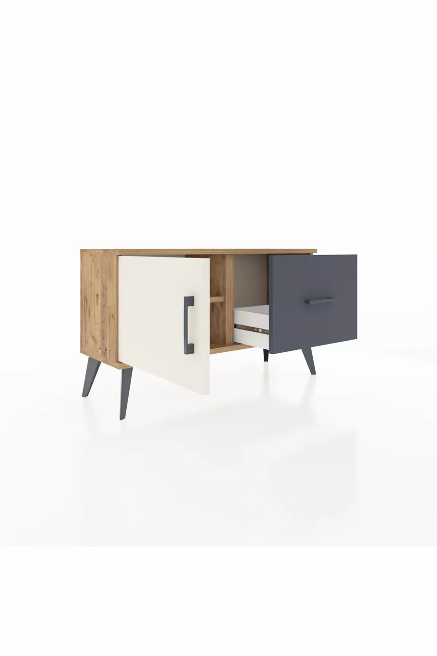 Commode Arges avec une étagère, un tiroir et une porte, Pins-Patine/Anthracite