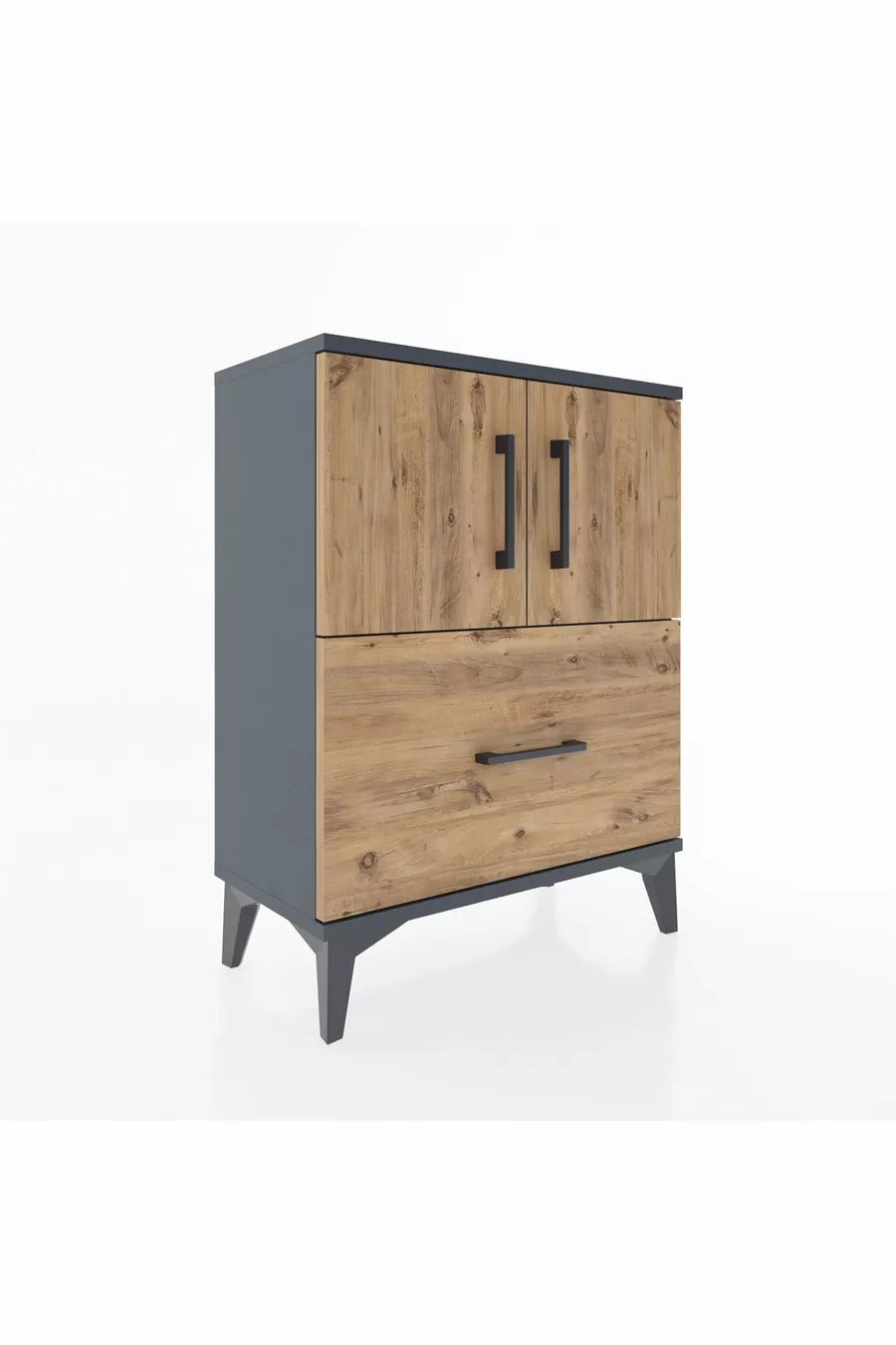 Arges Commode 2-Shelf Single Drawer 2-Door Anthracite-Pine