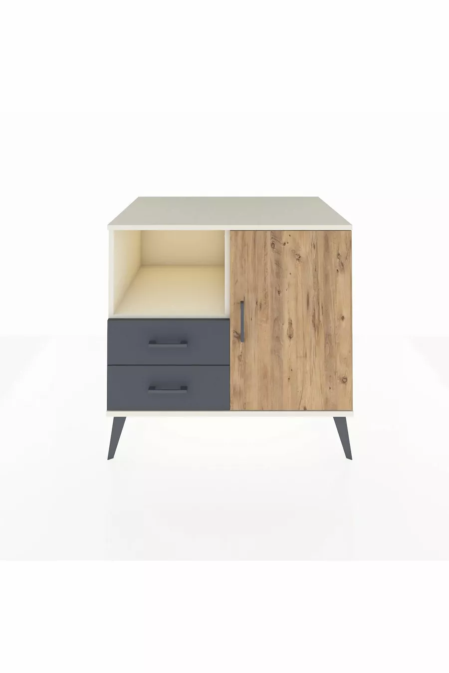 Kronos Dresser with 2 Shelves, 2 Drawers, and 1 Single Door, Moonstone-Pine/Anthracite