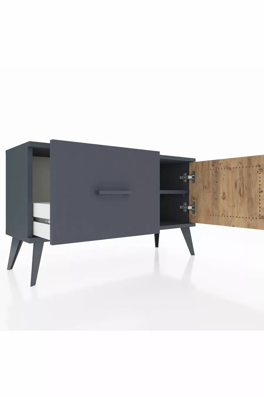 Commode Arges avec une seule étagère, un tiroir et une porte, Anthracite-Pin/Anthracite