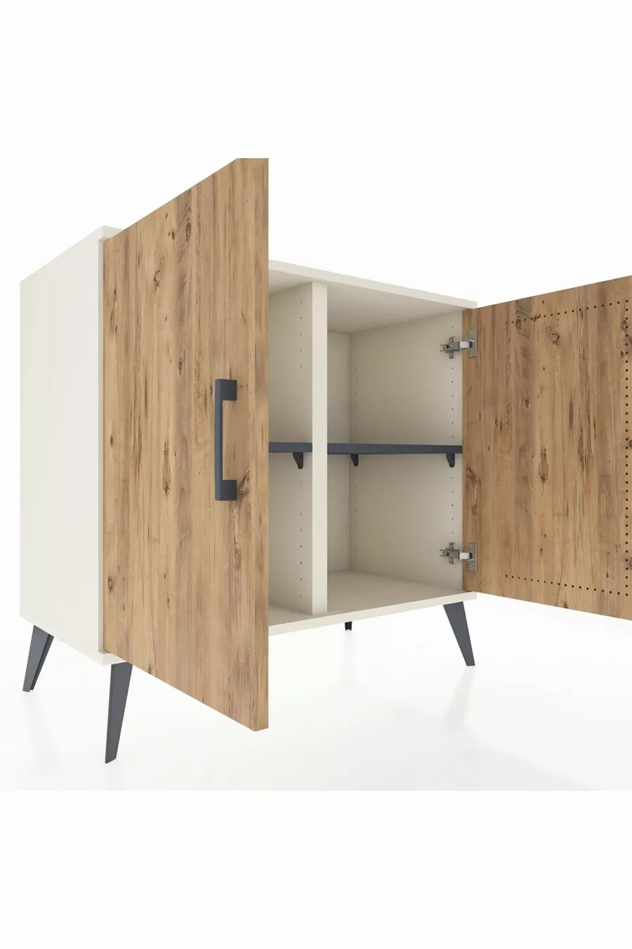 Commode Hyperion 2 étagères 2 portes Pierre de lune-Pin/Anthracite