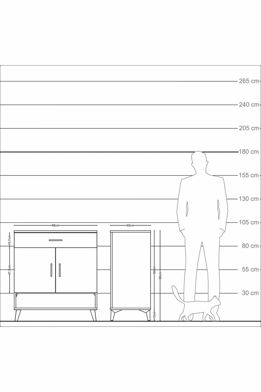 Commode Kronos 2 étagères, 1 tiroir, 2 portes, Pin-Anthracite
