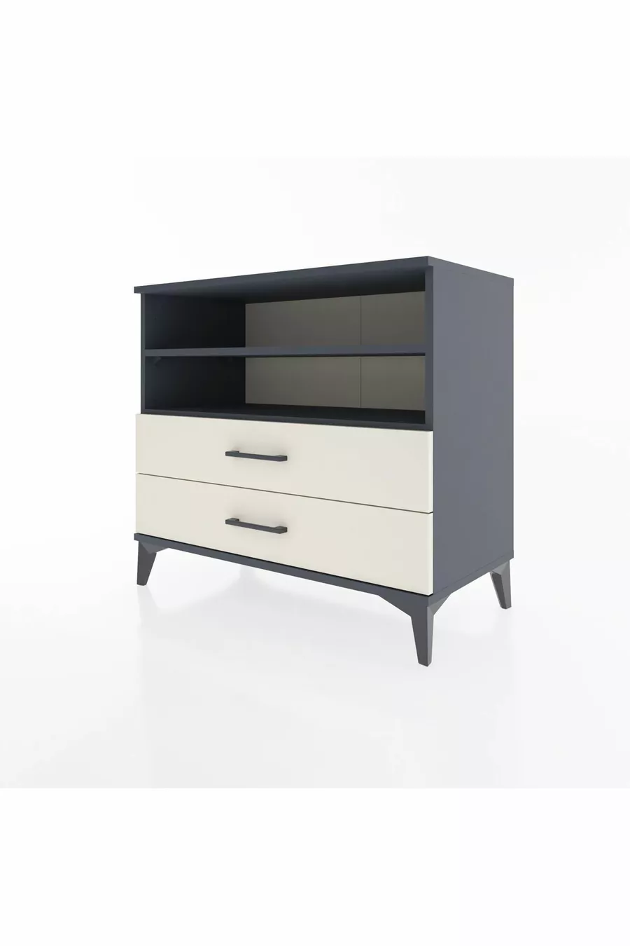 Commode Hyperion 2 étagères 2 tiroirs Anthracite-Pierre de Lune
