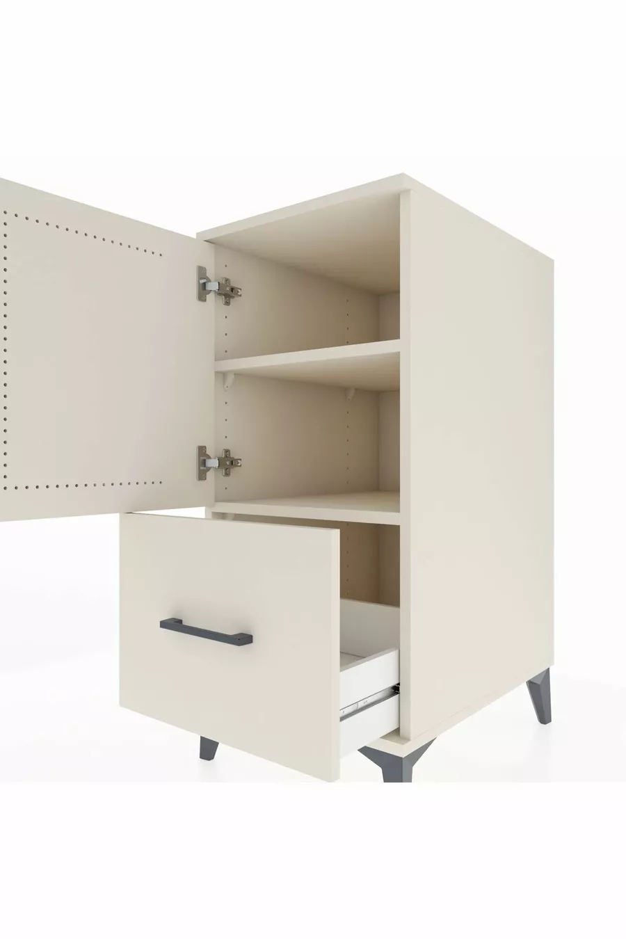 Kronos Table de chevet avec 2 étagères, 1 tiroir et 1 porte, Pierre de Lune-Pierres de Lune