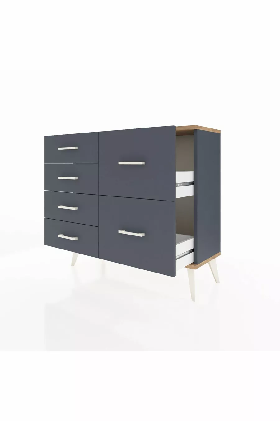 Commode Arges 6 tiroirs Anthracite-Sapin/Anthracite