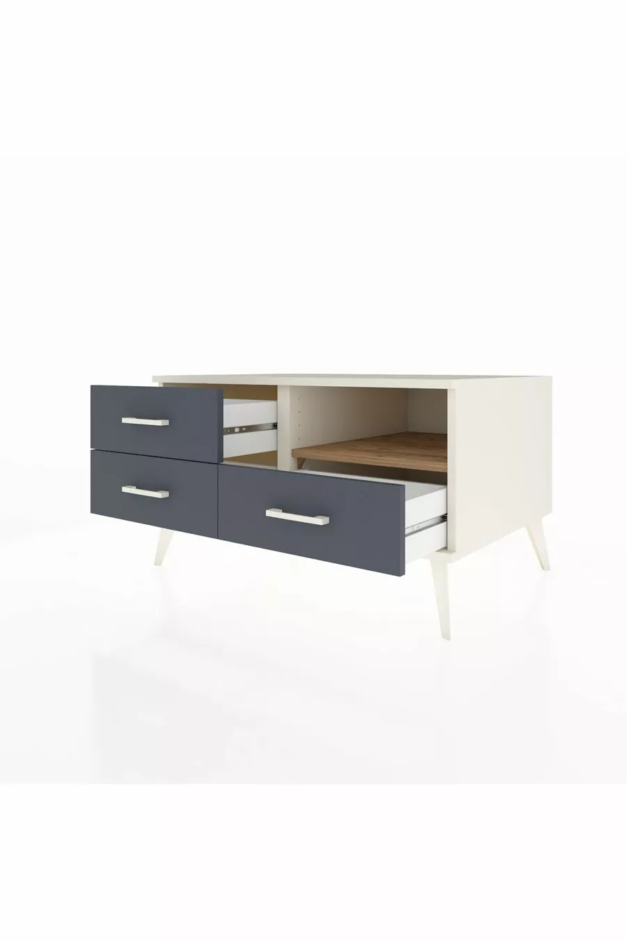 Commode Kronos à une étagère et trois tiroirs, Pierre de lune-Pin/Anthracite