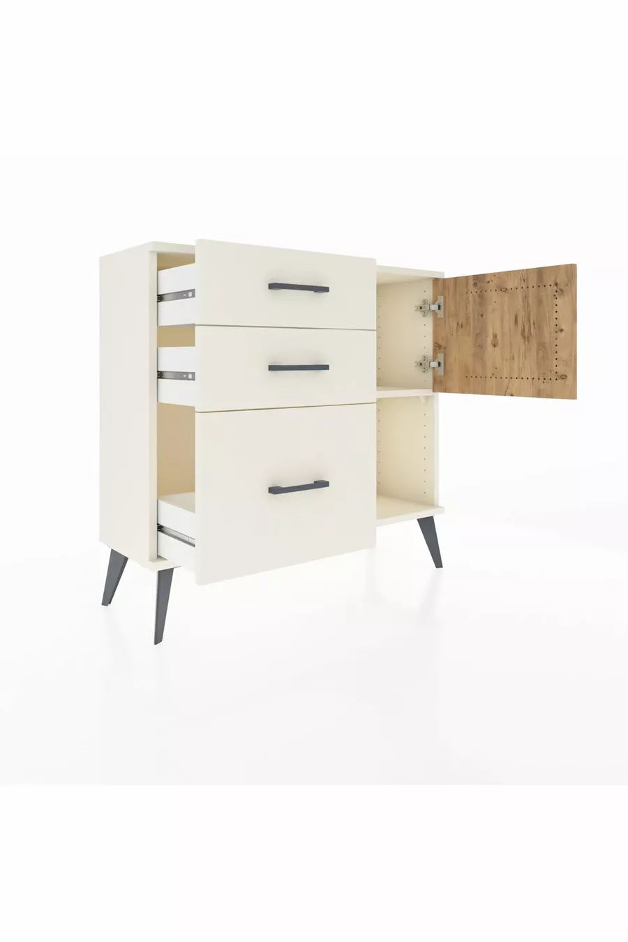 Arges Dresser Single Shelf 3 Drawers Single Door Moonstone-Pine/Moonstone