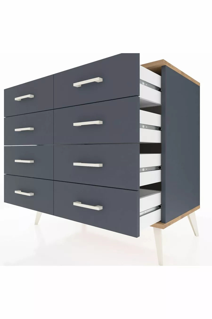 Commode Hyperion 8 tiroirs Anthracite-Cèdre/Anthracite