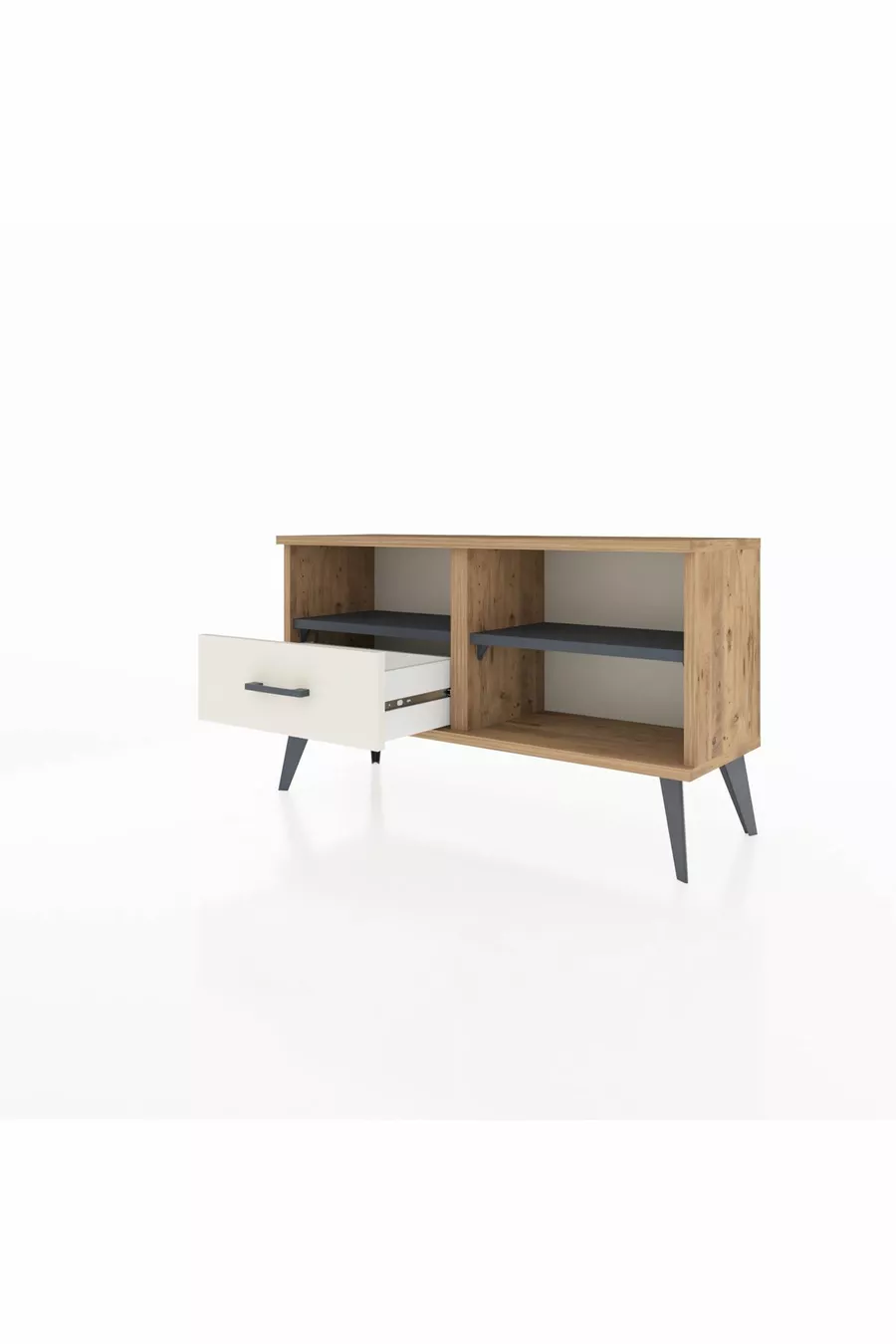 Commode Arges à 2 étagères et 1 tiroir Pin-Anthracite / Pierre de Lune