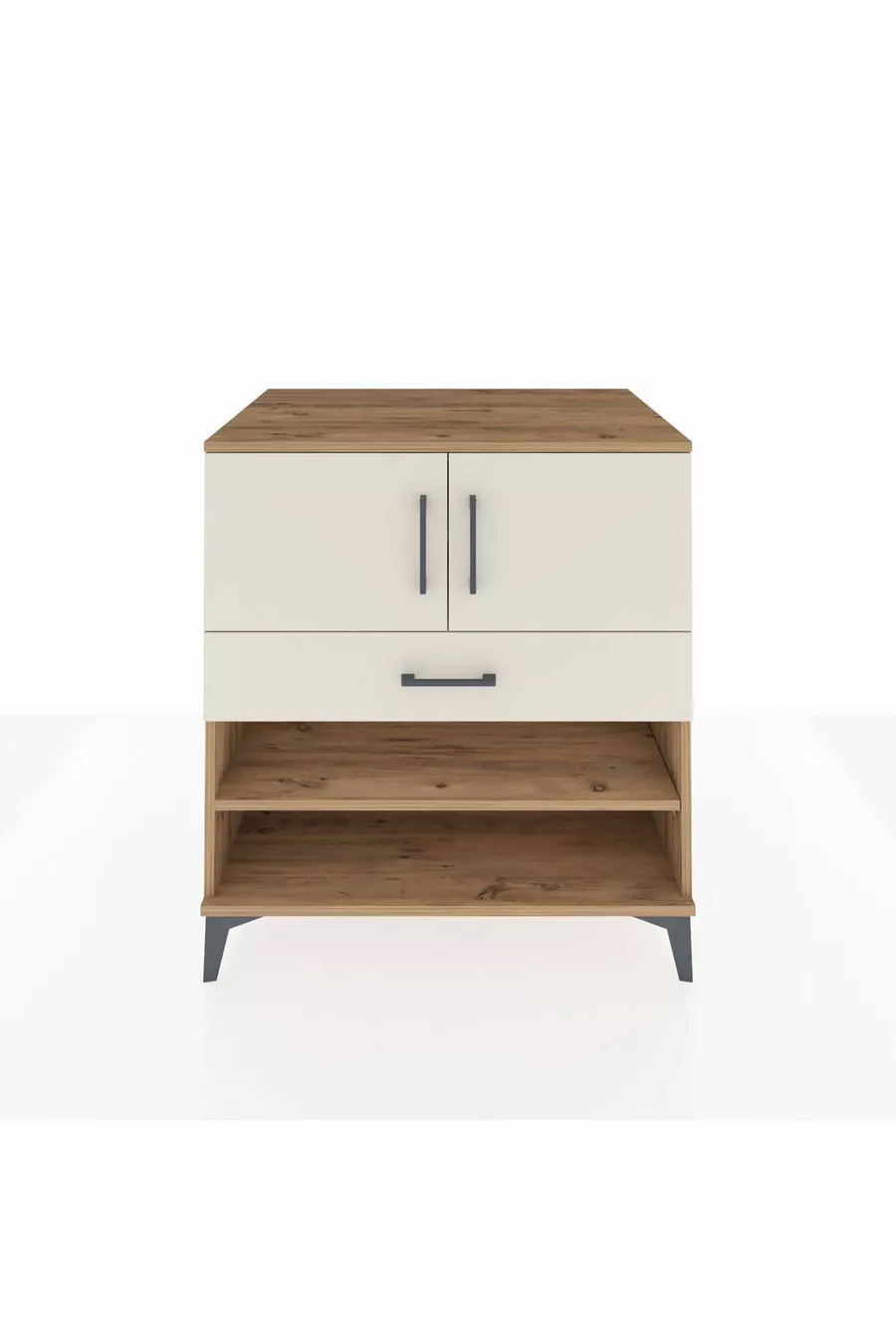 Commode Kronos 3 étagères 1 tiroir 2 portes Pin-Gris