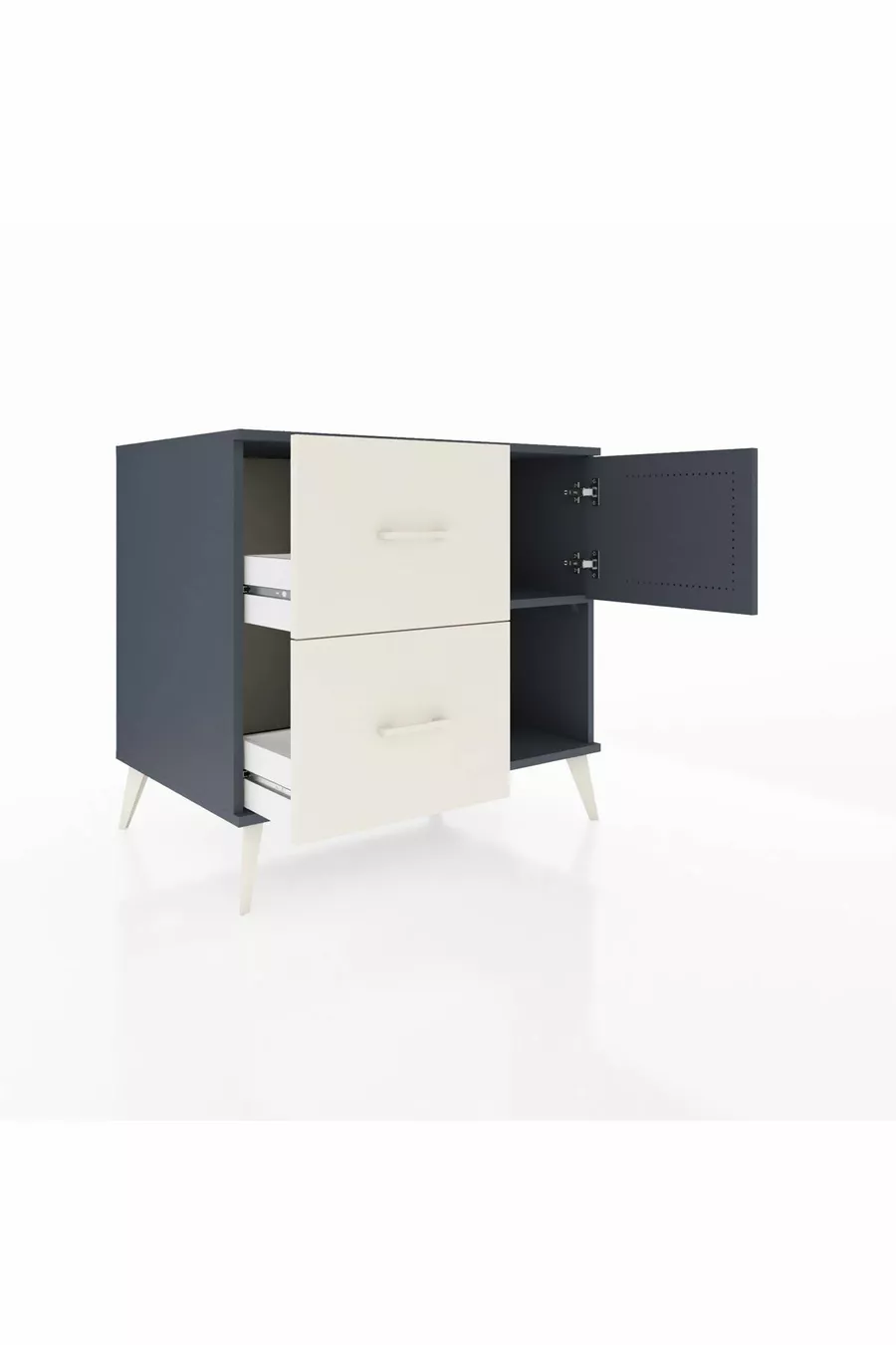 Commode Kronos à une étagère, 2 tiroirs et une porte, Anthracite-Anthracite/Gris pierre