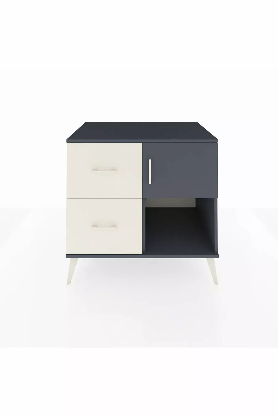 Commode Kronos à une étagère, 2 tiroirs et une porte, Anthracite-Anthracite/Gris pierre