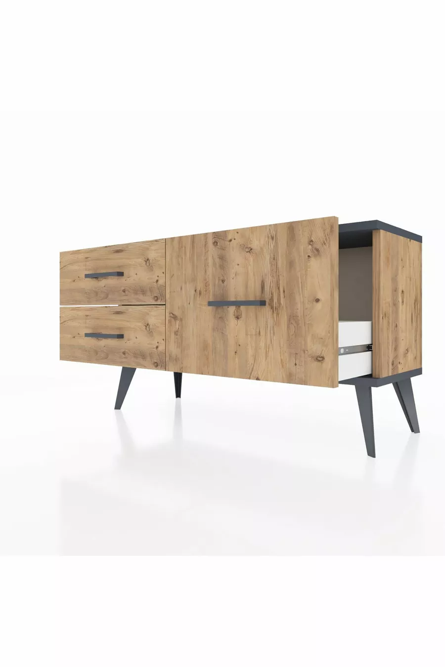 Commode Arges 3 étagères Pin-Anthracite/Pin