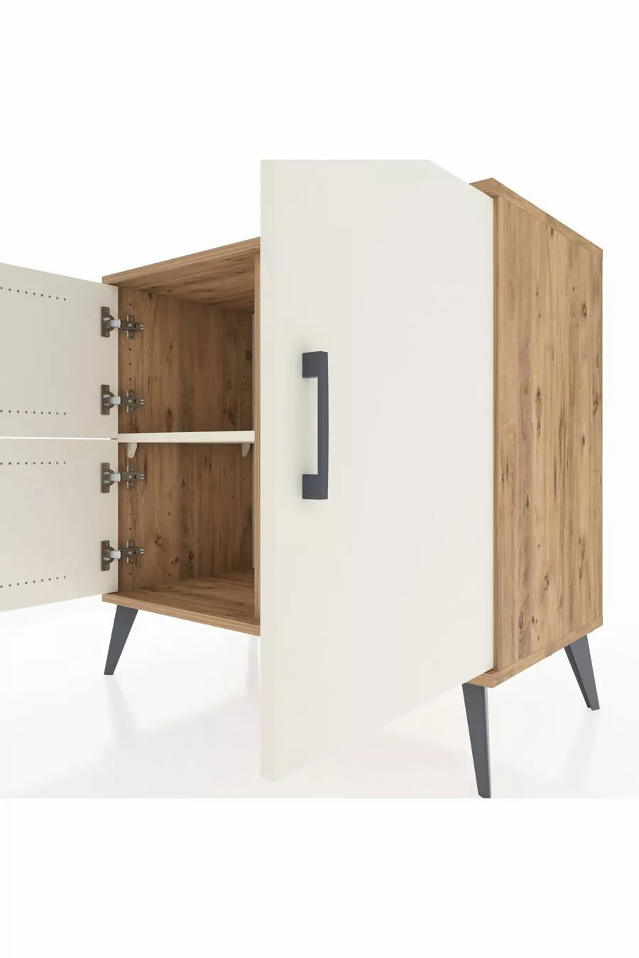 Commode Hyperion 2 étagères 3 portes Pin-Gris Ancien