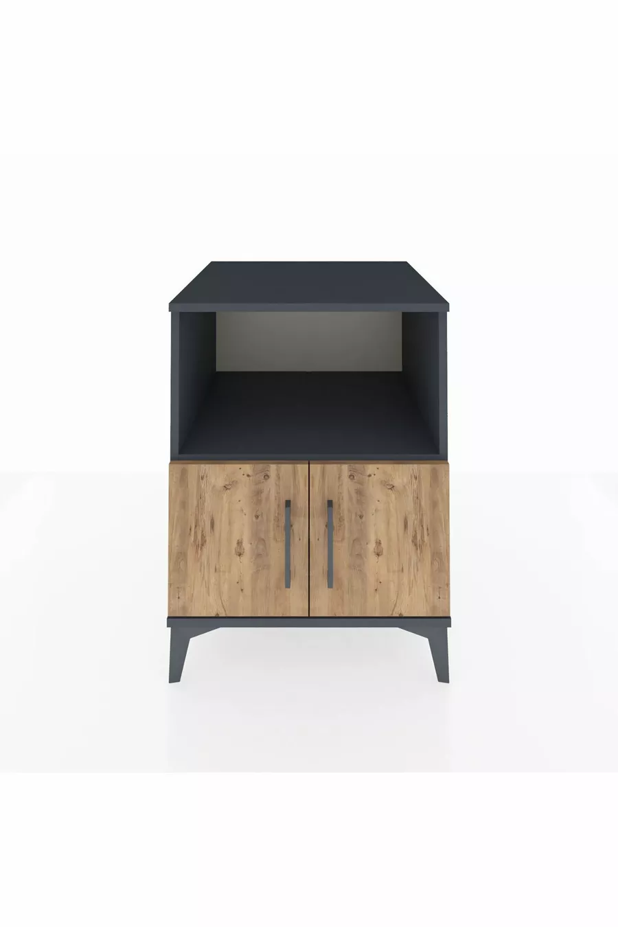Chevet Kronos à 2 étagères et 2 portes, anthracite-pin