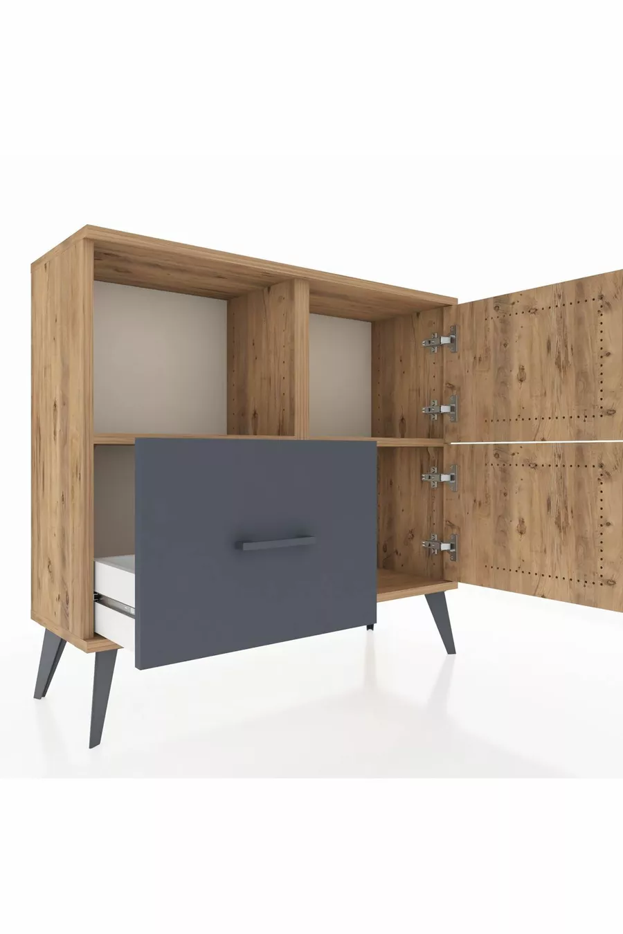 Commode Arges avec 2 étagères, 1 tiroir, 2 portes, en pin/charbon