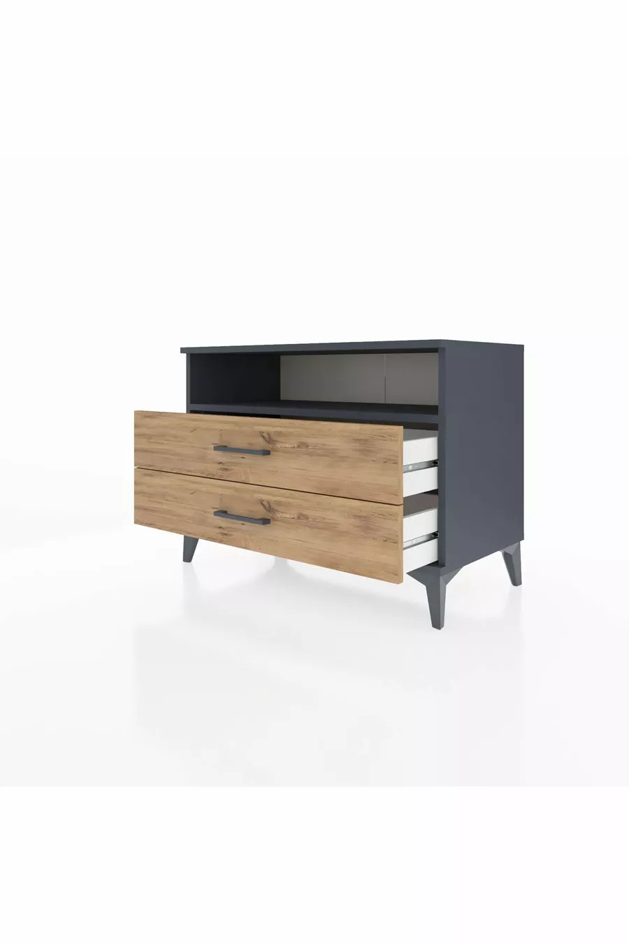Commode Hyperion à une étagère et 2 tiroirs Anthracite-Pin