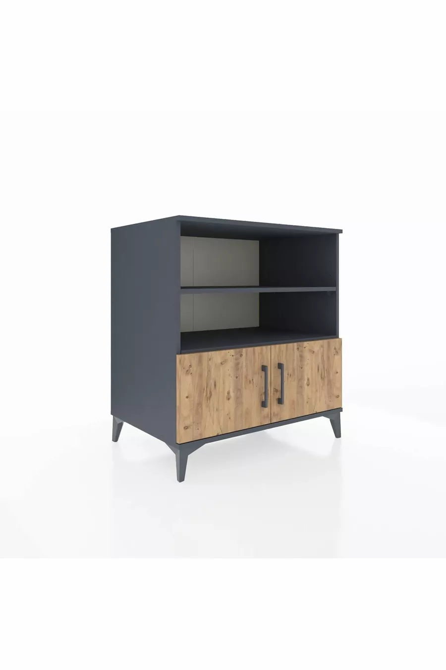 Commode Kronos 3 étagères 2 portes Anthracite-Sapin