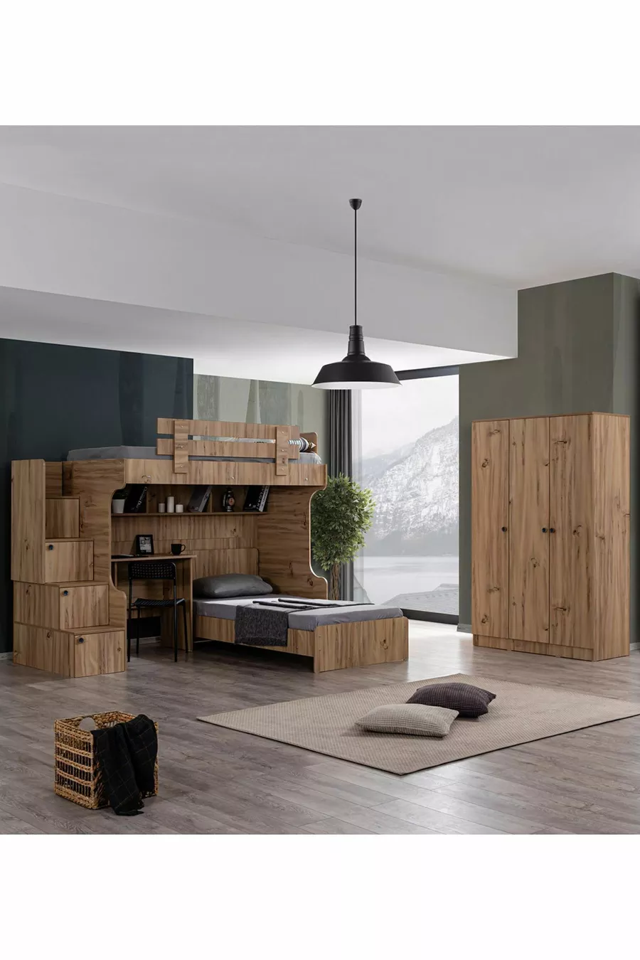Lits superposés, Viva Ranza Lit Cadre Table Armoire 3 Portes 2 Matelas Confort